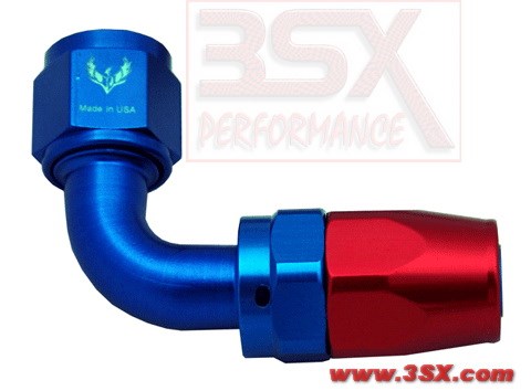 Picture of PHENIX - J490-2 - Hose End AN4 90 Degree Swivel - Red+Blue