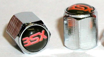 Picture of 3SX Custom Tire Valve Caps Chrome Plated Aluminum - 3SX Logo BLACK