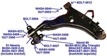 Picture of Control Arm Front Lower Bushings Brackets Mounting Hardware OEM 3000GT Stealth