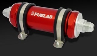 Picture of FueLab Fuel Filter - Long Length - AN10 In/Out - 10u Paper - 82803-2 Red
