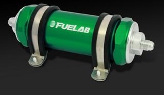Picture of FueLab Fuel Filter - Long Length - AN10 In/Out - 40u Stainless - 82813-6 Green