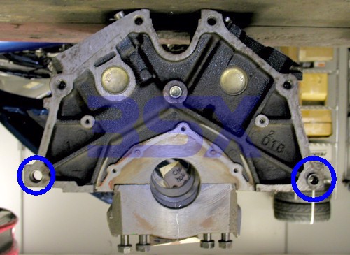 Picture of Engine Block to Transmission Mount Brackets Bolts Alignment Dowel Pins Flywheel Cover Plates Shields