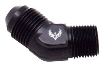 Picture of PHENIX - B41445-3 - Elbow Adapter 45 Degree AN Male to NPT - AN4 to 1/4 NPT - Black